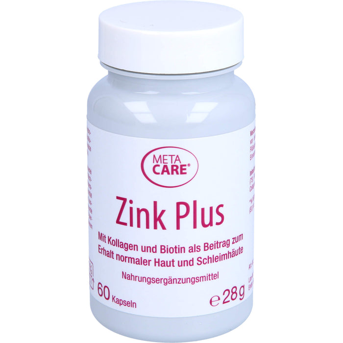 Meta Care Zink+ Kapseln zum Erhalt normaler Haur und Schleimhäute, 60 pcs. Capsules