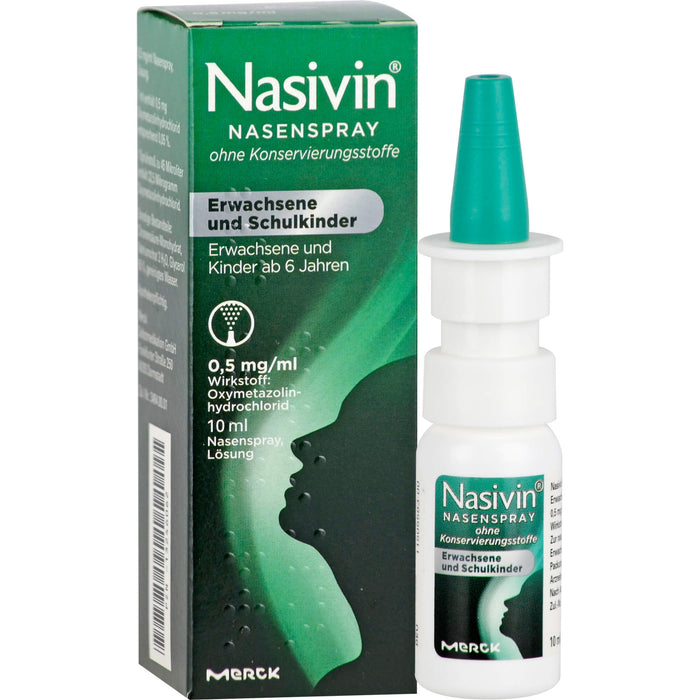 Nasivin Nasenspray ohne Konservierungsstoffe für Erwachsene und Schulkinder, 10 ml Lösung