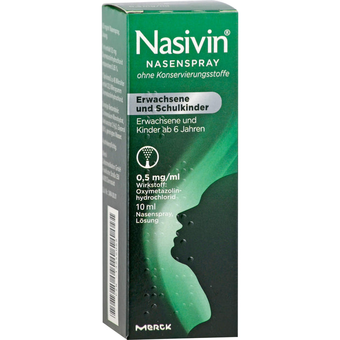 Nasivin Nasenspray ohne Konservierungsstoffe für Erwachsene und Schulkinder, 10 ml Lösung