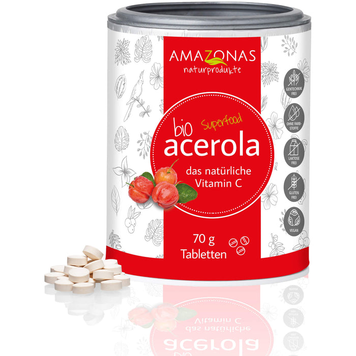 AMAZONAS bio Acerola Lutschtabletten mit natürlichem Vitamin C, 70 g Tabletten