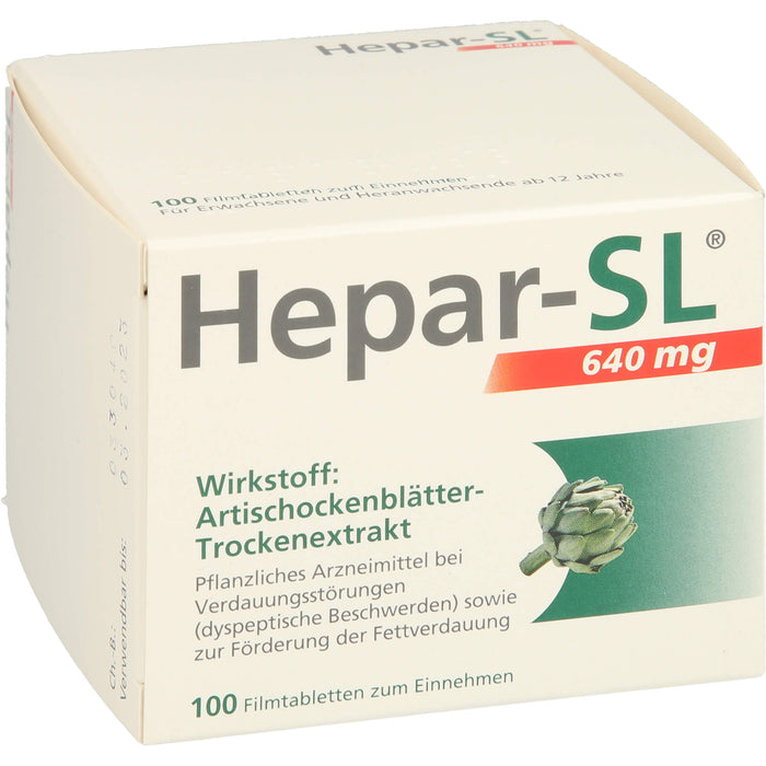 Hepar-SL 640 mg Artischockenblätter-Trockenextrakt Filmtabletten, 100 pc Tablettes