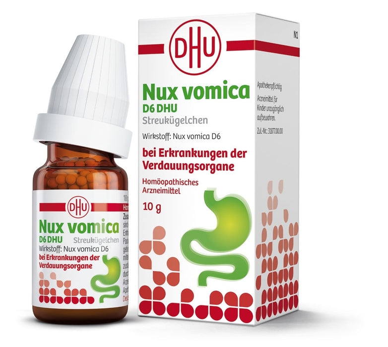 DHU Nux vomica D6 Streukügelchen – hilft im Verdauungstrakt – nebenwirkungsarm, 10 g Globuli