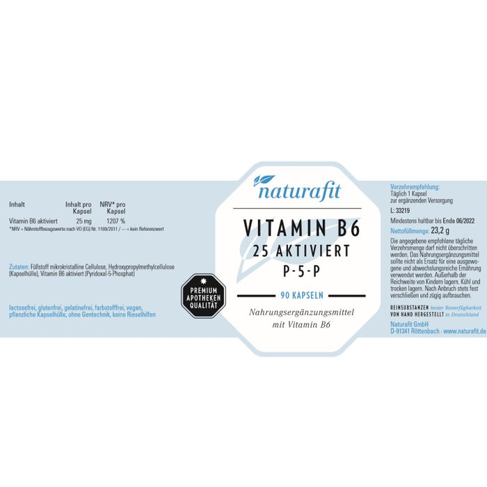 naturafit Vitamin B6 25 aktiviert P-5-P Kapseln, 90 pc Capsules