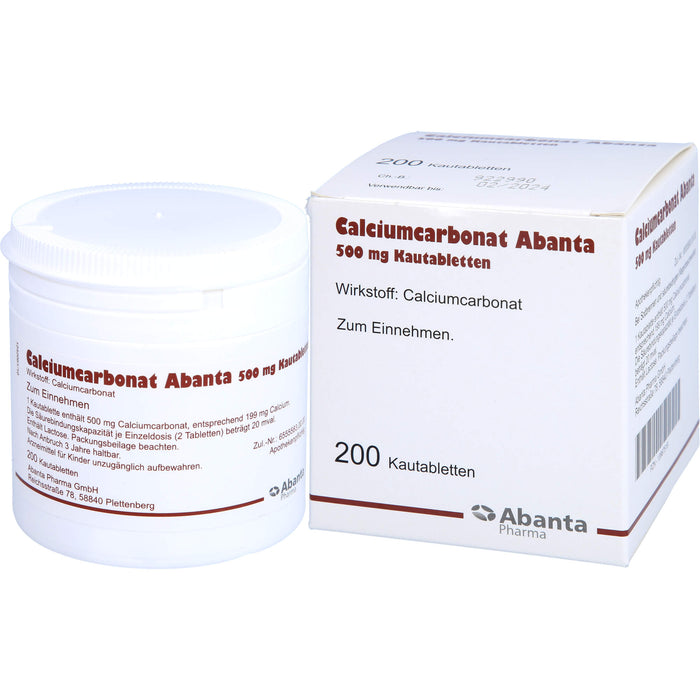 Calciumcarbonat Abanta 500 mg Kautabletten, 200 pcs. Tablets