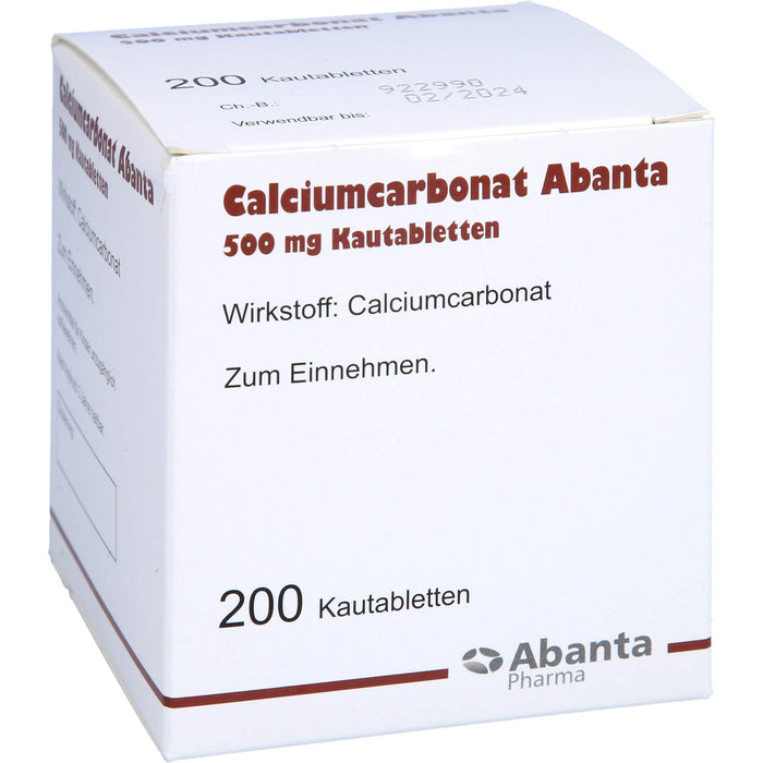 Calciumcarbonat Abanta 500 mg Kautabletten, 200 pc Tablettes