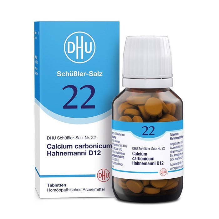 DHU Schüßler-Salz Nr. 22 Calcium carbonicum Hahnemanni D12 – Das Mineralsalz des Calciumstoffwechsels und des Lymphsystems – das Original – umweltfreundlich im Arzneiglas, 200 St. Tabletten