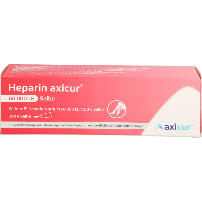 Heparin axicur 60.000 I.E. Salbe zur Verminderung von Schwellungen und den Symptomen oberflächlicher Venenentzündungen, 100 g Ointment