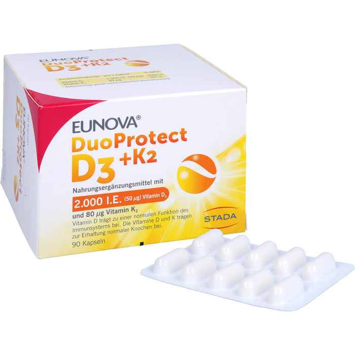 EUNOVA DuoProtect D3 + K2 Kapseln, 90 St. Kapseln