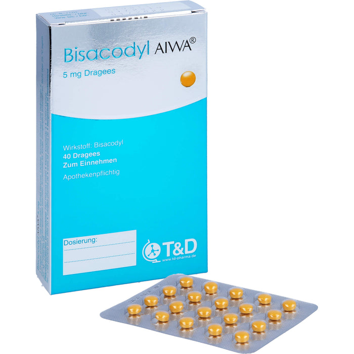 Bisacodyl AIWA 5 mg Dragees für einen erweichten und beschleunigten Stuhlgang, 40 pc Tablettes