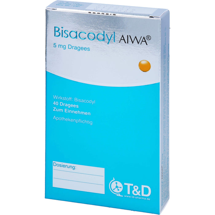 Bisacodyl AIWA 5 mg Dragees für einen erweichten und beschleunigten Stuhlgang, 40 pcs. Tablets