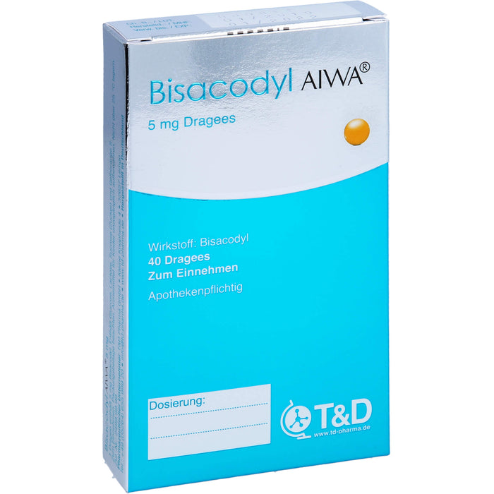 Bisacodyl AIWA 5 mg Dragees für einen erweichten und beschleunigten Stuhlgang, 40 pcs. Tablets