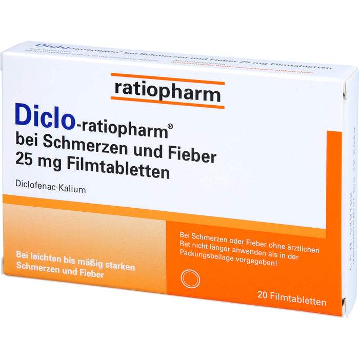 Diclo-ratiopharm bei Schmerzen und Fieber 25 mg Filmtabletten, 20 pc Tablettes