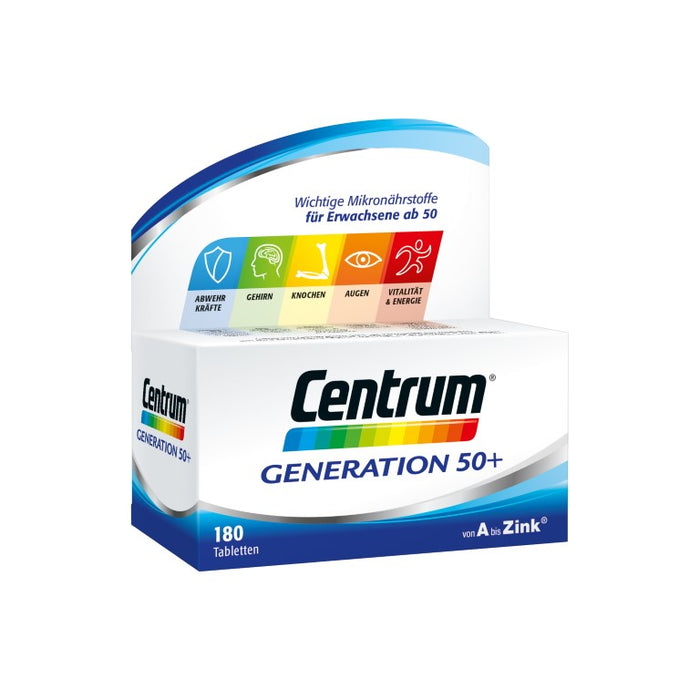 Centrum Generation 50+ Tabletten ergänzt die Ernährung sinnvoll mit Vitaminen, Mineralstoffen und Spurenelementen, 180 pc Tablettes