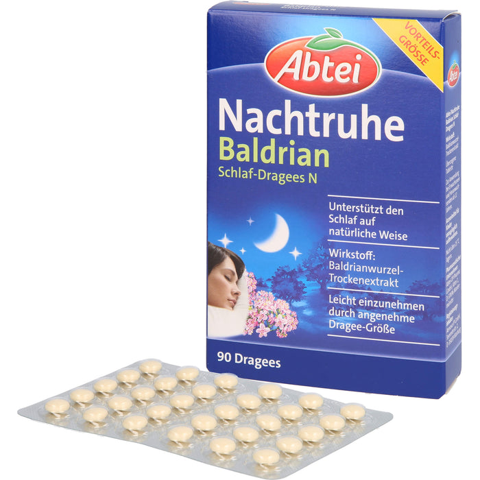 Abtei Nachtruhe Baldrian Schlaf-Dragees N zur Förderung von Entspannung und Schlaf, 90 pcs. Dragées