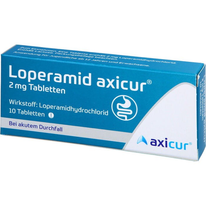 Loperamid axicur 2 mg Tabletten bei akutem Durchfall, 10 pc Tablettes