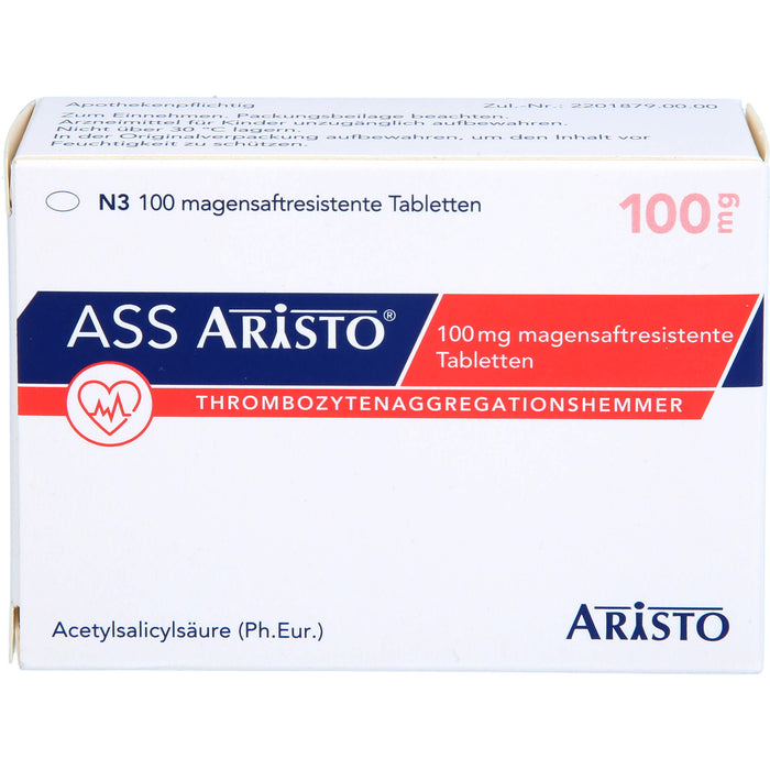 ASS Aristo 100 mg Tabletten zur Hemmung vom Zusammenhaften der Blutplättchen, 100 pcs. Tablets