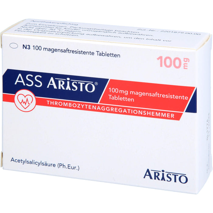 ASS Aristo 100 mg Tabletten zur Hemmung vom Zusammenhaften der Blutplättchen, 100 pcs. Tablets