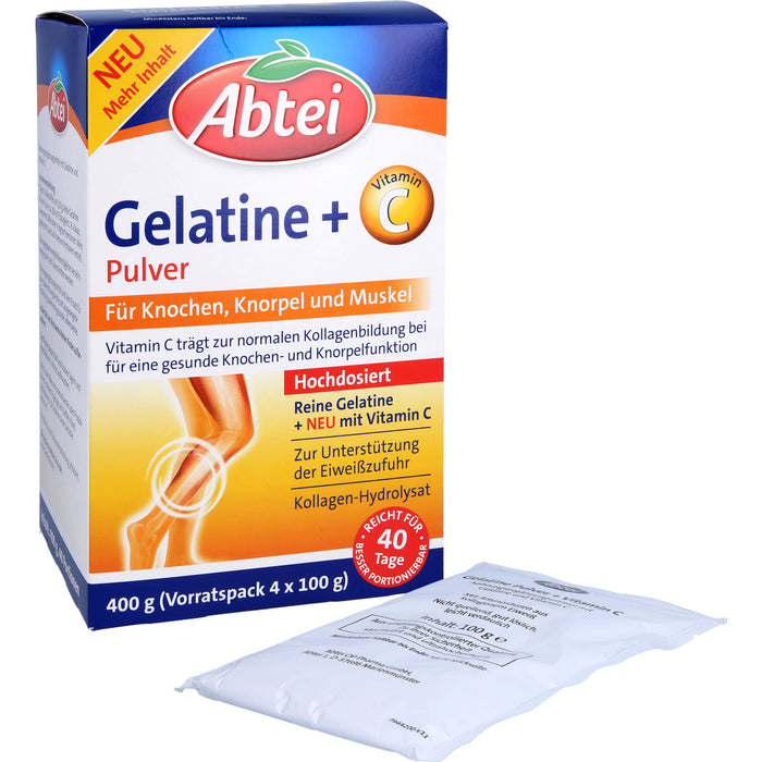 Abtei Gelatine Plus Vitamin C Pulver für Knochen, Knorpel und Muskeln, 400 g Poudre