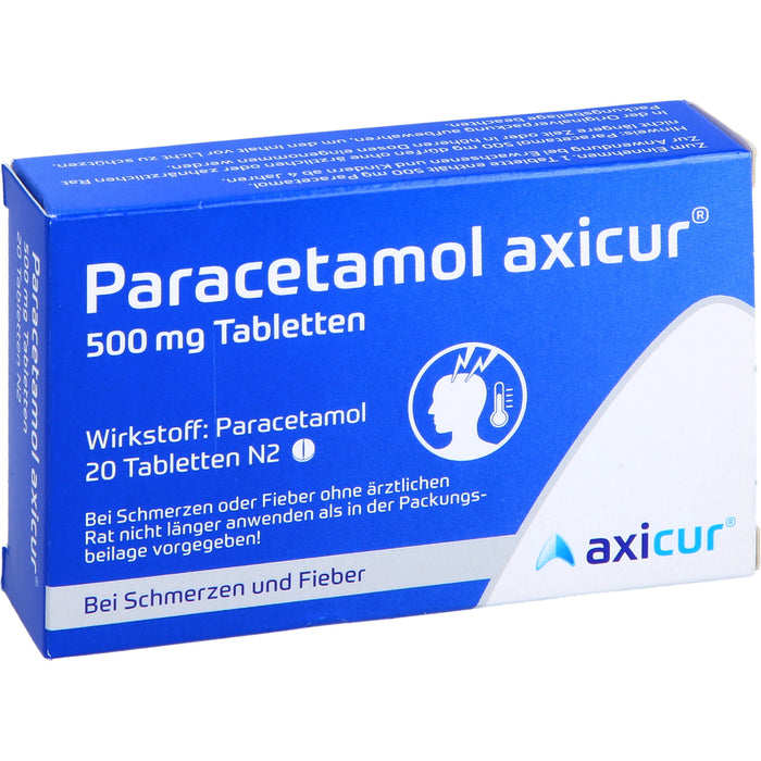 Paracetamol axicur 500 mg Tabletten Reimport axicorp, 20 pc Tablettes