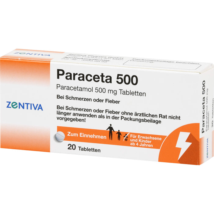 Zentiva Paraceta 500 Tabletten bei Schmerzen und Fieber, 20 pcs. Tablets