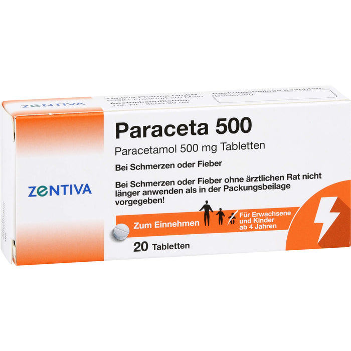 Zentiva Paraceta 500 Tabletten bei Schmerzen und Fieber, 20 pcs. Tablets