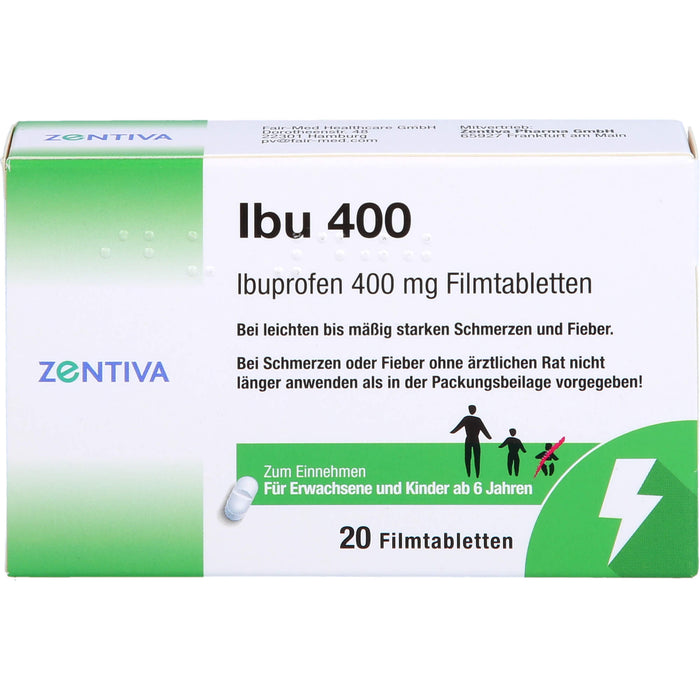 Zentiva Ibu 400 Filmtabletten bei Schmerzen und Fieber, 20 St. Tabletten