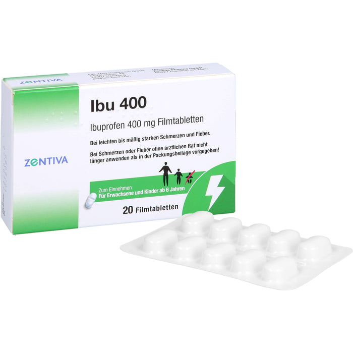 Zentiva Ibu 400 Filmtabletten bei Schmerzen und Fieber, 20 St. Tabletten