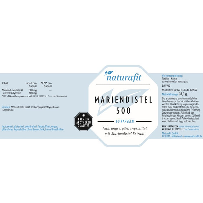 naturafit Mariendistel 500 Kapseln, 60 pcs. Capsules