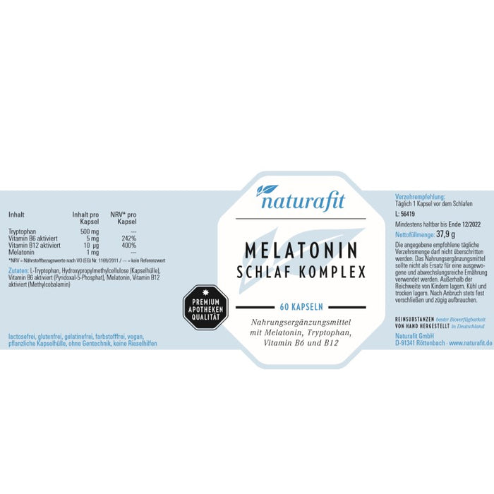 naturafit Melatonin Schlaf Komplex Kapseln, 60 pcs. Capsules