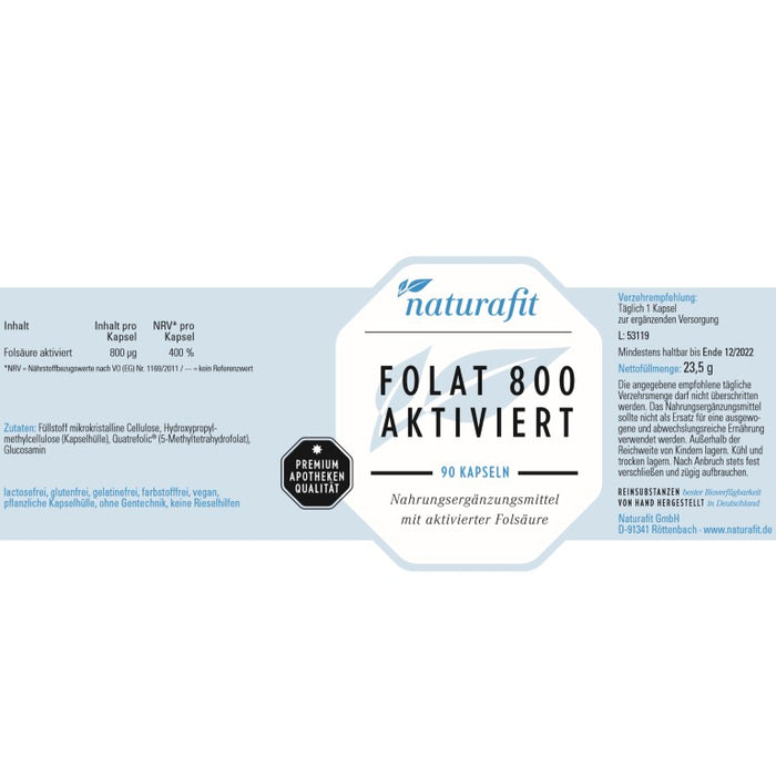 naturafit Folat 800 aktiviert Kapseln, 90 pc Capsules