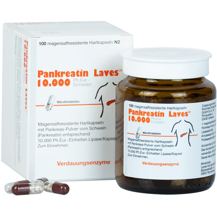 Pankreatin Laves 10.000 Ph.Eur.-Einheiten Hartkapseln Verdauungsenzyme, 100 pc Capsules