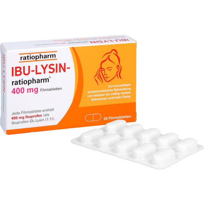 IBU-LYSIN-ratiopharm 400 mg Filmtabletten bei Schmerzen und Fieber, 20 St. Tabletten