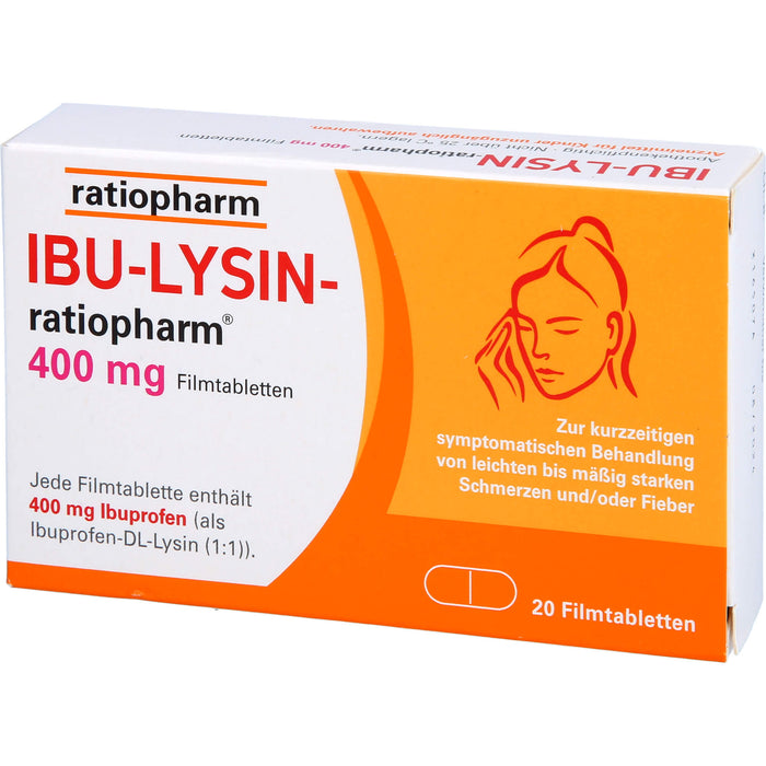 IBU-LYSIN-ratiopharm 400 mg Filmtabletten bei Schmerzen und Fieber, 20 St. Tabletten