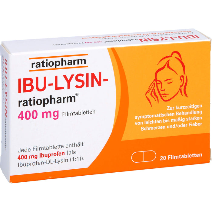 IBU-LYSIN-ratiopharm 400 mg Filmtabletten bei Schmerzen und Fieber, 20 pc Tablettes