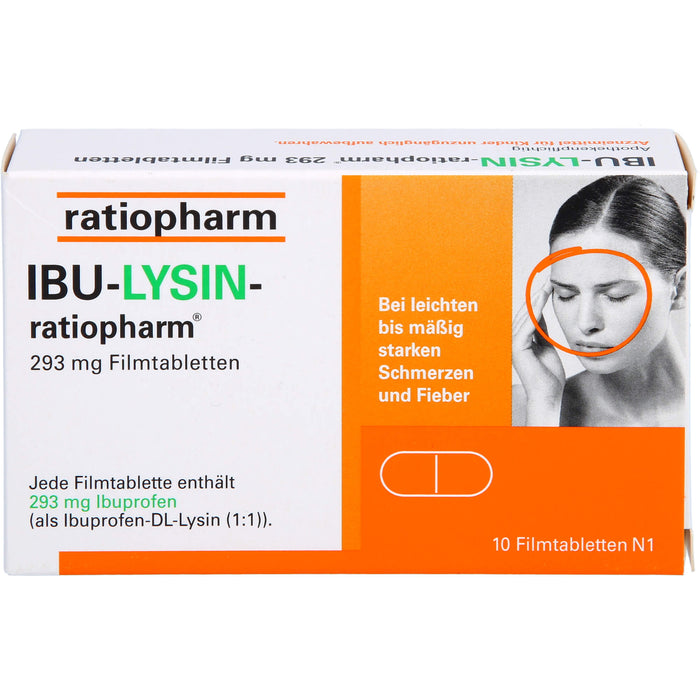 IBU-LYSIN-ratiopharm 293 mg Filmtabletten bei Schmerzen und Fieber, 10 St. Tabletten