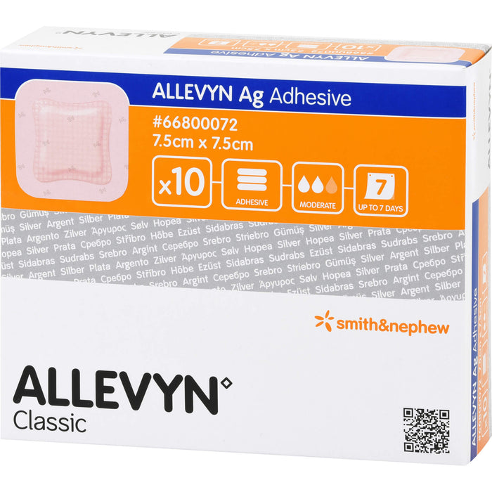 ALLEVYN Ag Adhesive 7,5x7,5 cm Wundverband, 10 St VER