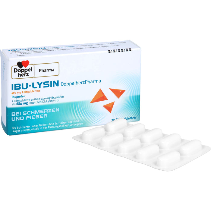 Doppelherz PharmaI IBU-LYSIN 400 mg Filmtabletten bei Schmerzen und Fieber, 20 St. Tabletten