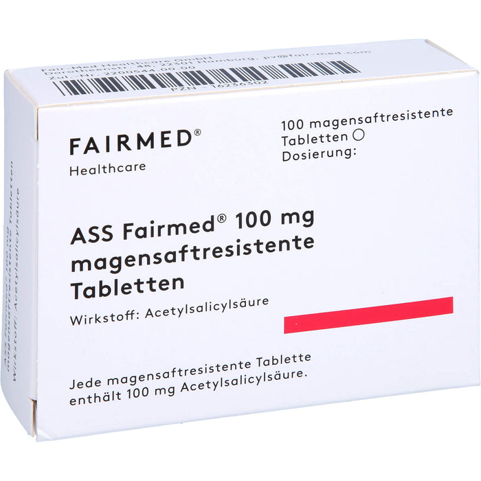 ASS Fairmed 100 mg Tabletten zur Verringerung der Entstehung von Blutgerinseln, 100 pc Tablettes