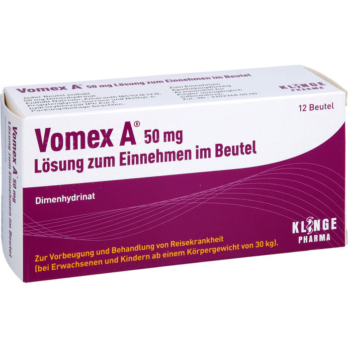 Vomex A 50 mg Beutel gegen Reisekrankheit, 12 pc Sachets