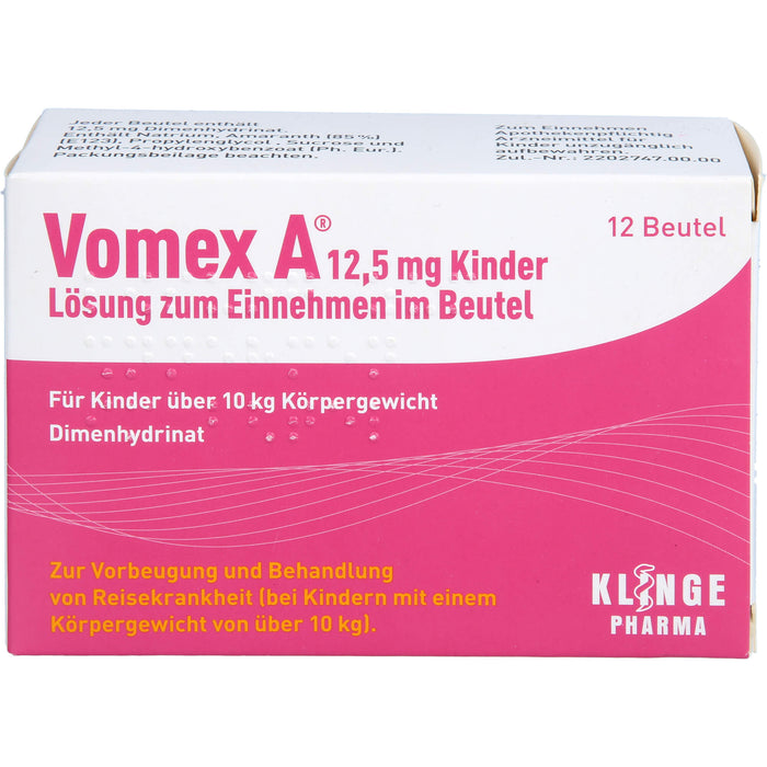 Vomex A 12,5 mg Kinder Beutel gegen Reisekrankheit, 12 pcs. Sachets