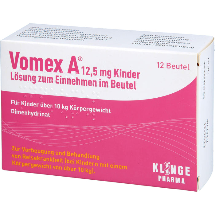 Vomex A 12,5 mg Kinder Beutel gegen Reisekrankheit, 12 pc Sachets