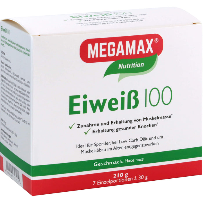 MEGAMAX Nutrition Eiweiß 100 Pulver Haselnuss-Geschmack, 210 g Pulver