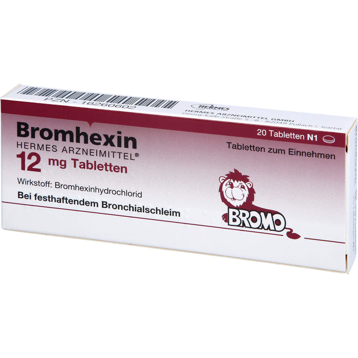 Bromhexin Hermes Arzneimittel 12 mg Tabletten bei festhaftendem Bronchialschleim, 20 St. Tabletten