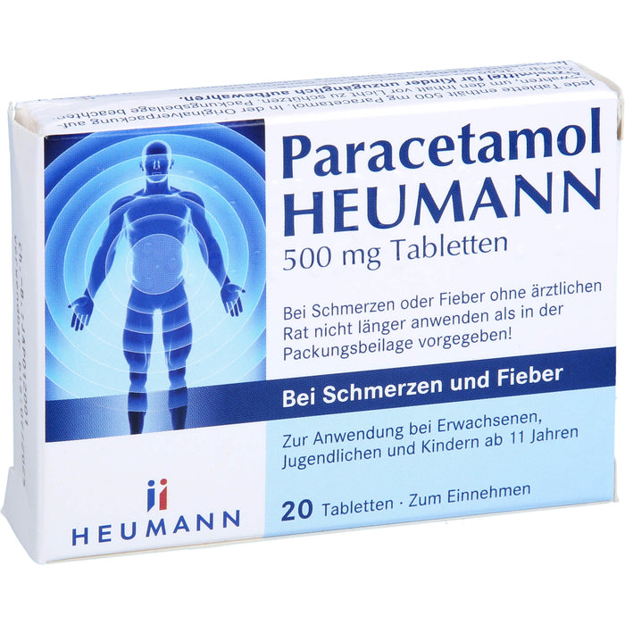 Paracetamol HEUMANN 500 mg Tabletten bei Schmerzen und Fieber, 20 St TAB