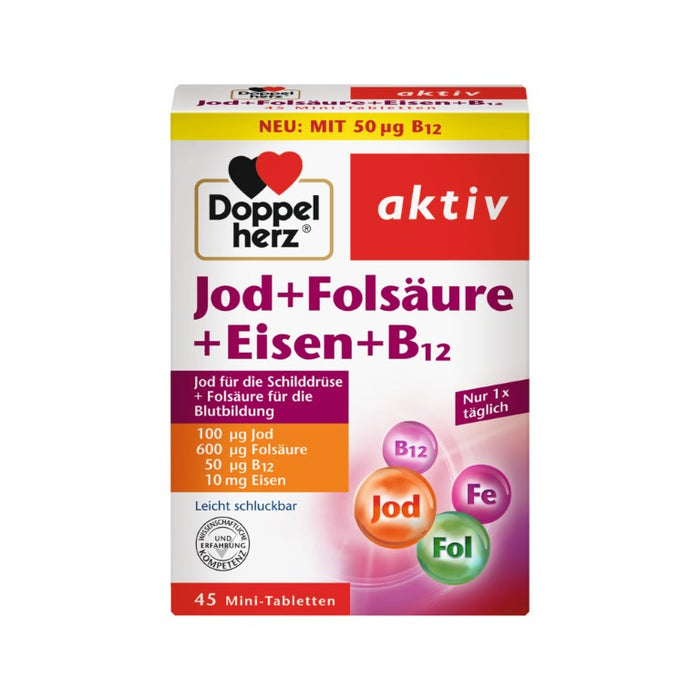 Doppelherz Jod+Folsäure+Eisen+B12 Tabletten, 45 pcs. Tablets