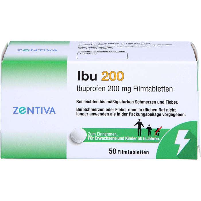 ZENTIVA Ibu 200 Filmtabletten bei leichten bis mäßig starken Schmerzen und Fieber, 50 pc Tablettes