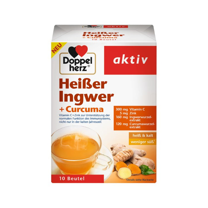 Doppelherz Heißer Ingwer + Curcuma Beutel zur Unterstützung des Immunsystems, 10 pc Sachets