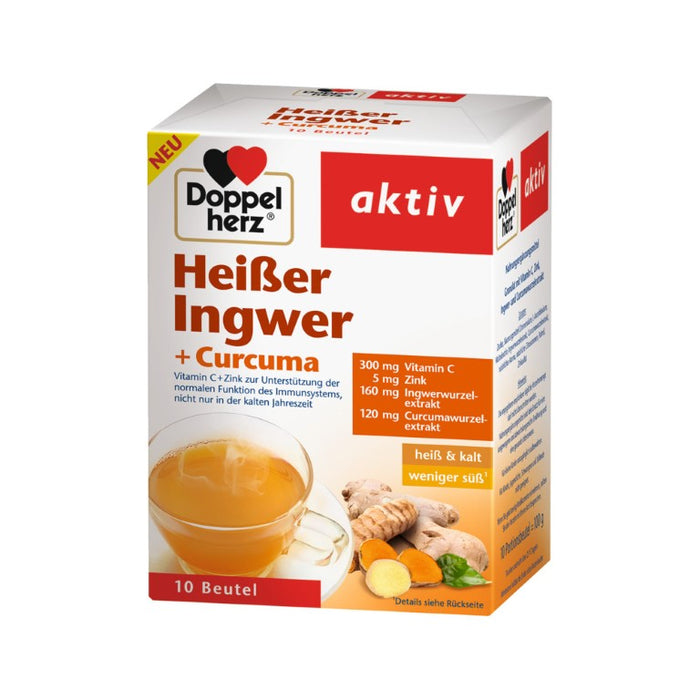 Doppelherz Heißer Ingwer + Curcuma Beutel zur Unterstützung des Immunsystems, 10 pc Sachets