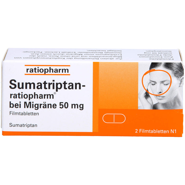 Sumatriptan-ratiopharm bei Migräne 50 mg Filmtabletten, 2 pc Tablettes