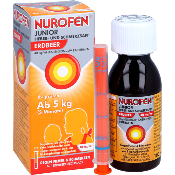 Nurofen Junior Fieber- und Schmerzsaft Erdbeer 40 mg/ml Suspension zum Einnehmen, 100 ml Lösung